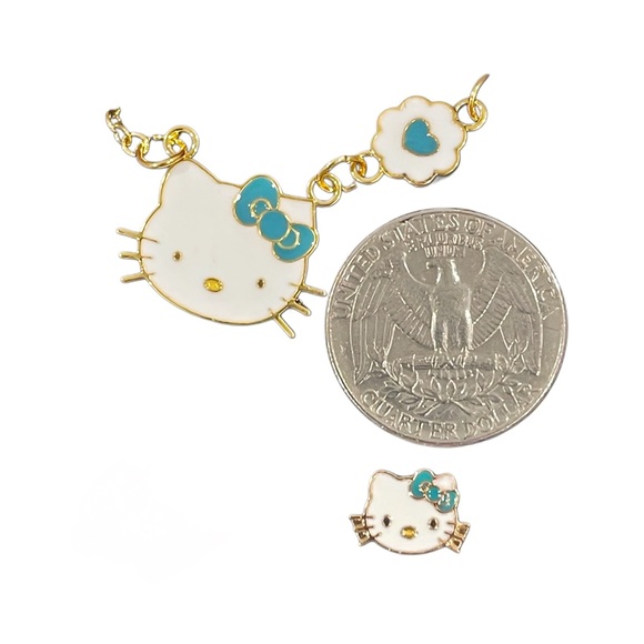 HELLO KITTY Green-Blue Bow Necklace & Earrings Set with Gift Box/Bag NWOT - Picture 10 of 10